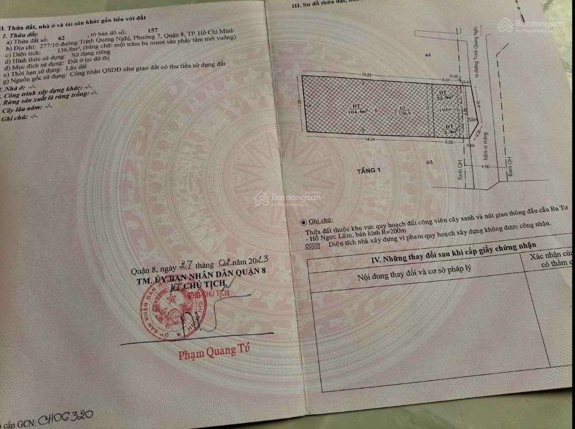 Bán nhà riêng chính chủ 7×20 tạ Ba tơ q8