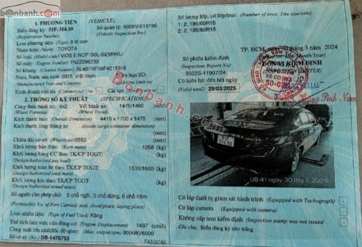 Xe Toyota Vios 1.5E 2015 – 240 Triệu